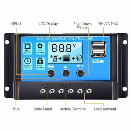 Controlador De Carga Lcd V A Usb Pwm P Painel Fotovoltaico