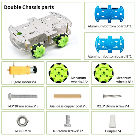 CHASSIS ROBÔ 4WD EM ALUMÍNIO 4 RODAS MECANUM E MOTORES