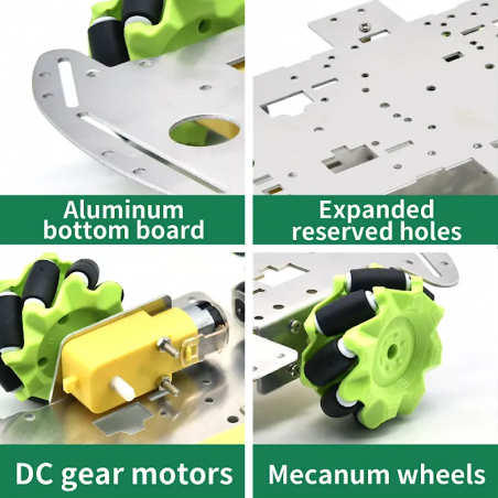 CHASSIS ROBÔ 4WD EM ALUMÍNIO 4 RODAS MECANUM E MOTORES