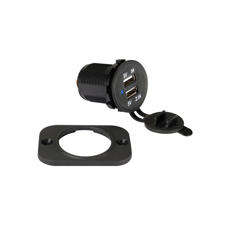 FLUSH MOUNT USB CAR CHARGER (12-24 VDC IN,2 x 5 V OUT)